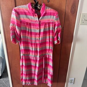 Colorful Striped Button-Up Dress by Tegan